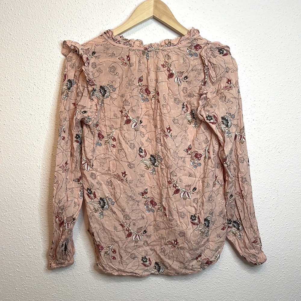Loft Floral/Ruffle Long Sleeve Shirt Size XS - Picture 3 of 4
